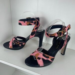 Gianni Bini Veronica Leopard Print Hair on Hide Strappy Heeled Sandals 8